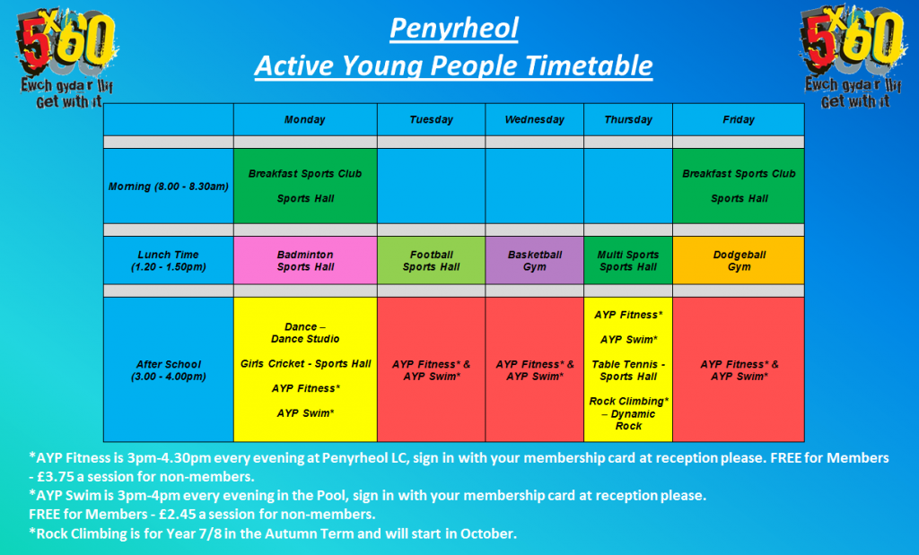 This is the active young people timetable in PNG formati